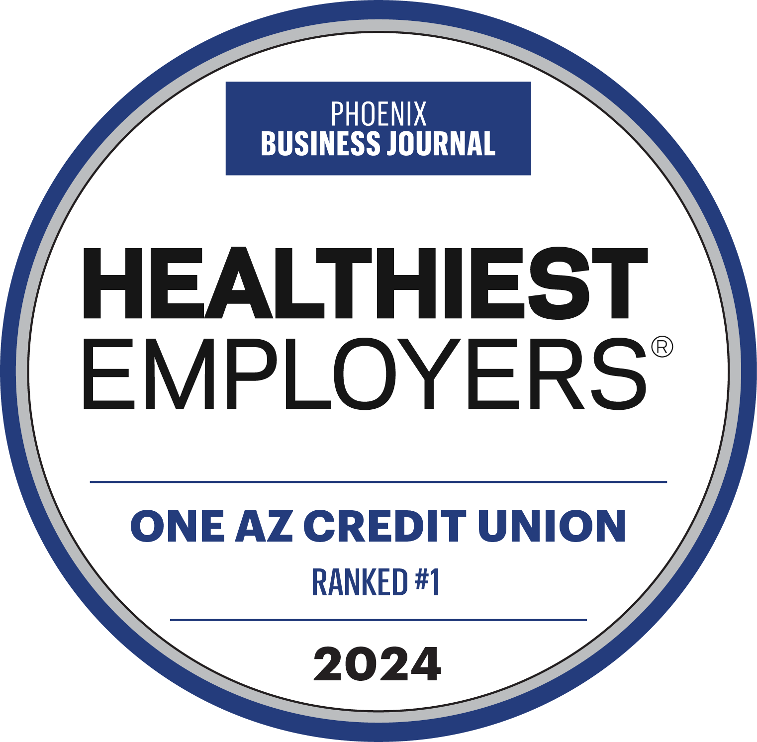 Phoenix Business journal - The List - Healthiest Employers - OneAZ Credit Union Ranked #1 - 2024