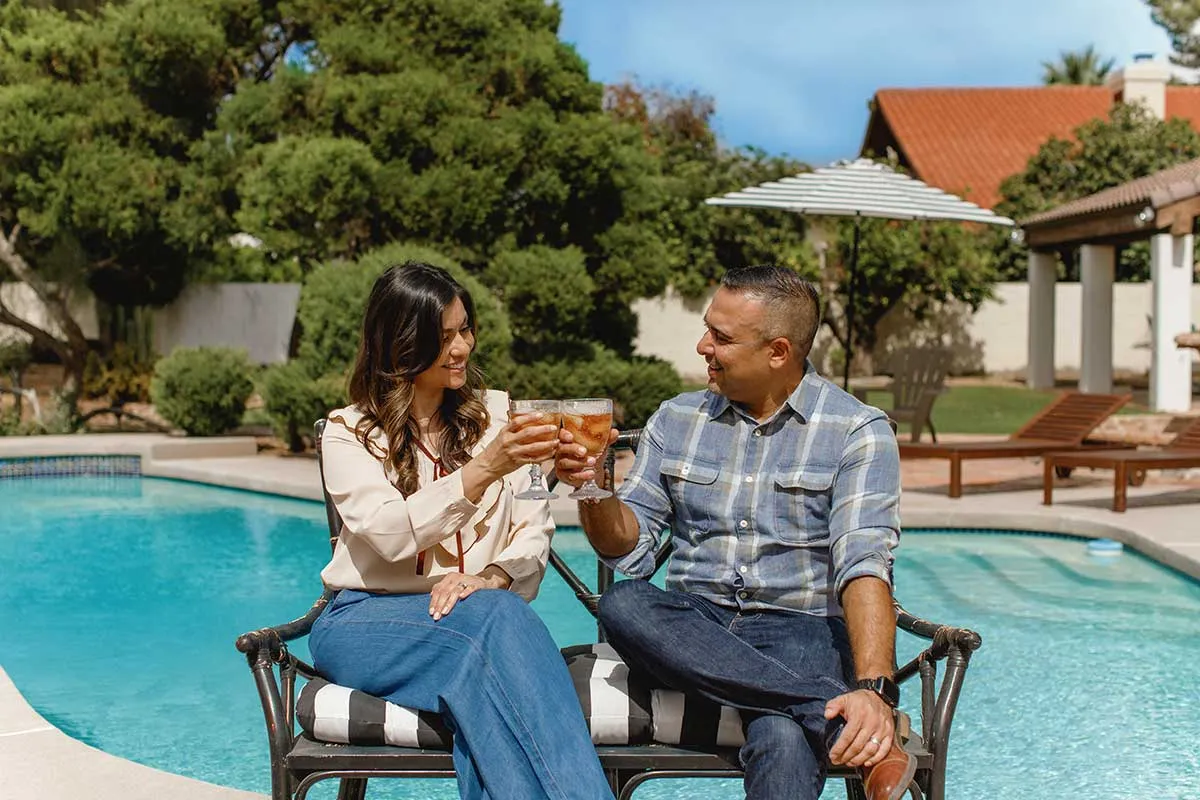 celebrating in the new home by the pool