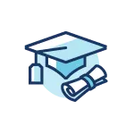 blue icon of graduation cap and diploma