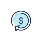 blue icon of dollar sign with arrow circling it